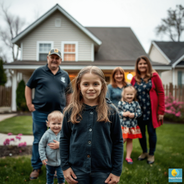 Oklahoma girl standing in front of her house which was donated by her community.